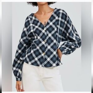 NWT Zara flannel dolman plaid blouse top small